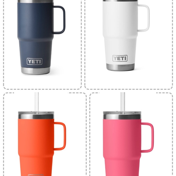 4 YETI 25 OZ RAMBLER MUY WITH STRAW LID WHITE, BLUE, PINK AND PAPAYA - Picture 1 of 13